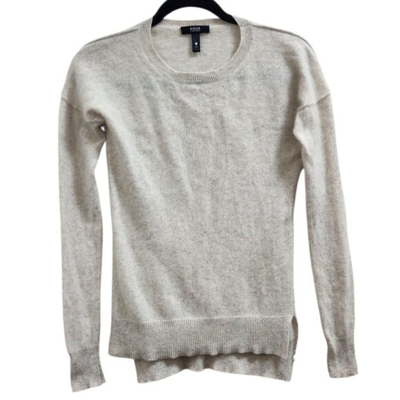 Aqua Cashmere High Low Crewneck Sweater, Light Grey Size XS - Picture 3 of 10